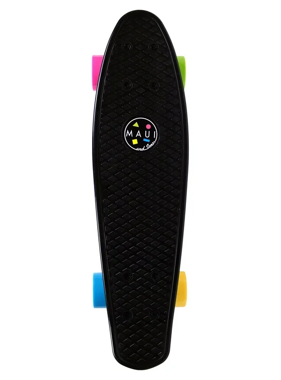 Maui and Sons 22 inch Black Cookie Logo Retro Cruiser Skateboard, 60mm Diameter PU Wheels