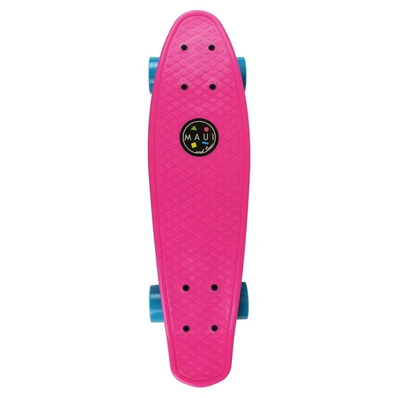 Maui and Sons 22 inch Pink Cookie Logo Retro Cruiser Skateboard, 60mm Diameter PU Wheels