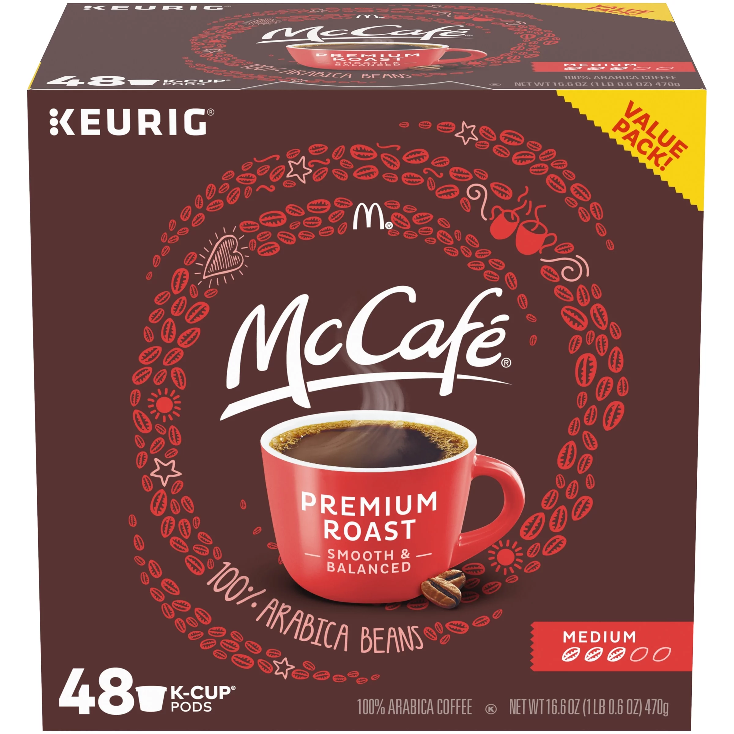 McCafe Premium Roast Medium Coffee K-Cup Pods, Caffeinated, 48 ct - 16.6 oz Box