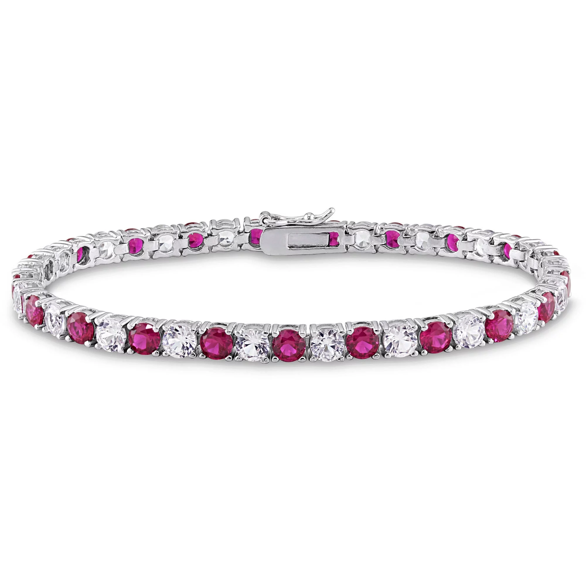Miabella Women's 14-1/2 Carat T.G.W. Created Ruby and Created White Sapphire Sterling Silver Tennis Bracelet
