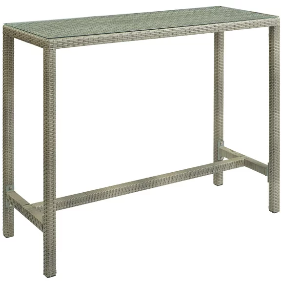 Modway Conduit Outdoor Patio Wicker Rattan Large Bar Table in Light Gray