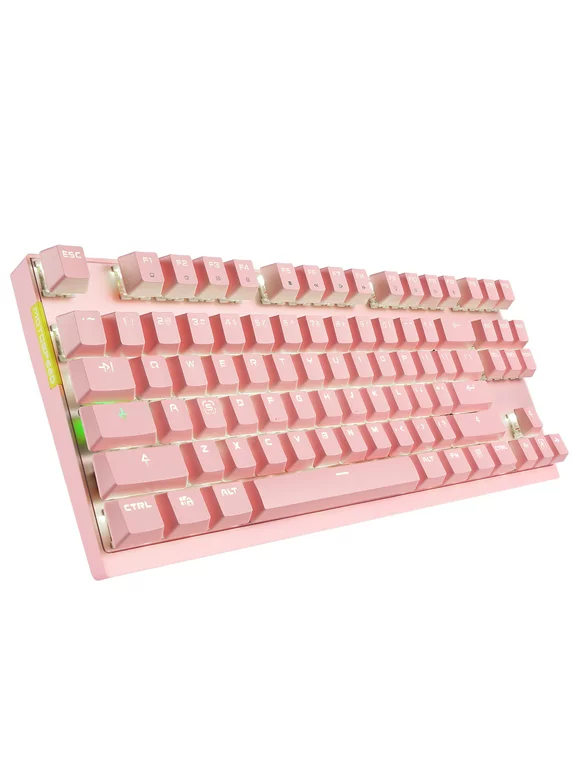 Motospeed 2.4GHz Wireless/Wired Mechanical Gaming Keyboard White Backlit/Durable Battery,Type-C Gaming/Typist Keyboard for Mac/PC/Laptop(Pink, 87 Key Red Switches)
