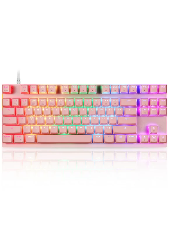 Motospeed Professional Gaming Mechanical Keyboard RGB Led Backlit Wired with Anti-Dust Proof Switches for Gaming Keyboard for Mac & PC (Pink, 87 Keys Red Switches)