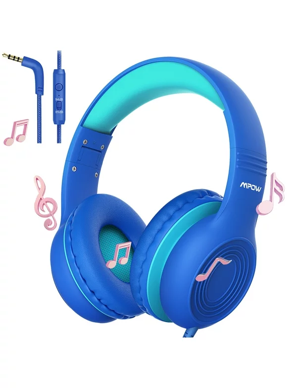 Mpow Kids Headphones with Microphone, Foldable Headphones Wired 85/94dB Volume Limit, Stereo, Soft Earcups, on-Ear/over-Ear Headphones for Kids School Girls/Boys Online Class Cell Phone, PC, Laptop