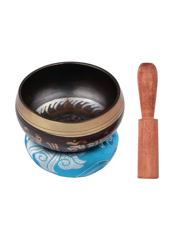 Muslady Tibetan Singing Bowl Set with 8cm/3inch Handmade Metal Sound Bowl & Soft Cushion(random color delivery) & Wooden for Meditation Sound Chakra Healing Yoga Relaxation
