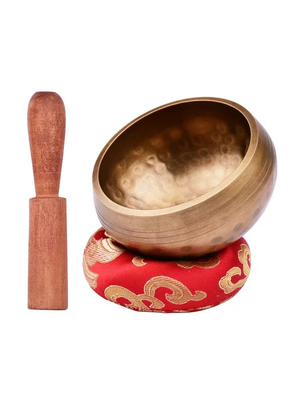 Muslady Tibetan Singing Bowl Set with 8cm/3inch Handmade Metal Sound Bowl & Soft Cushion & Wooden for Meditation Sound Chakra Healing Yoga Relaxation