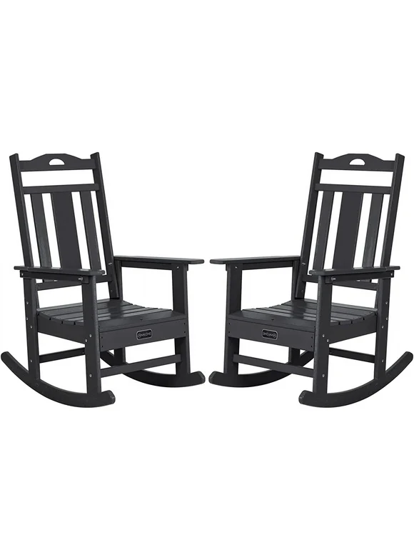 NALONE Outdoor Rocking Chair Set of 2, All Weather Resistant Rocking Chair for Porch and Garden Lawn, HDPE Material Oversized Patio Rocker Chair for Outdoor Rockers(Black)