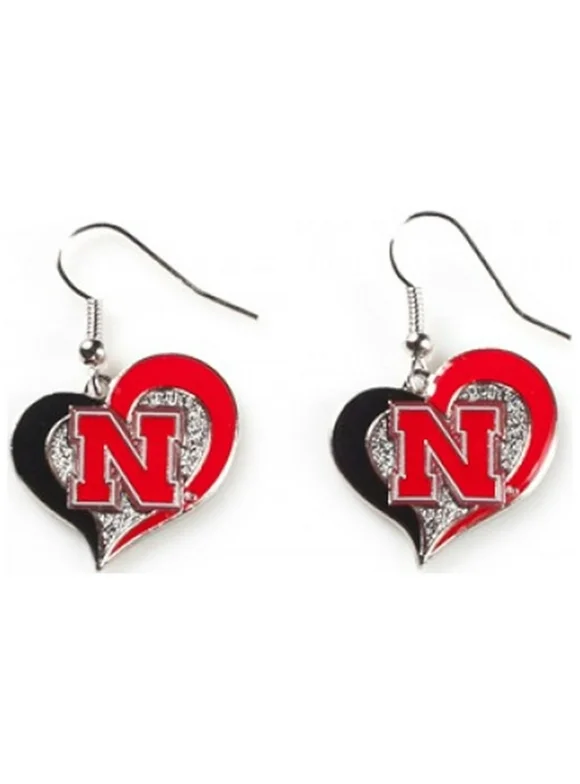 NCAA Swirl Heart Earrings Dangle Charm Team Logo PICK YOUR TEAM w/Gift Box