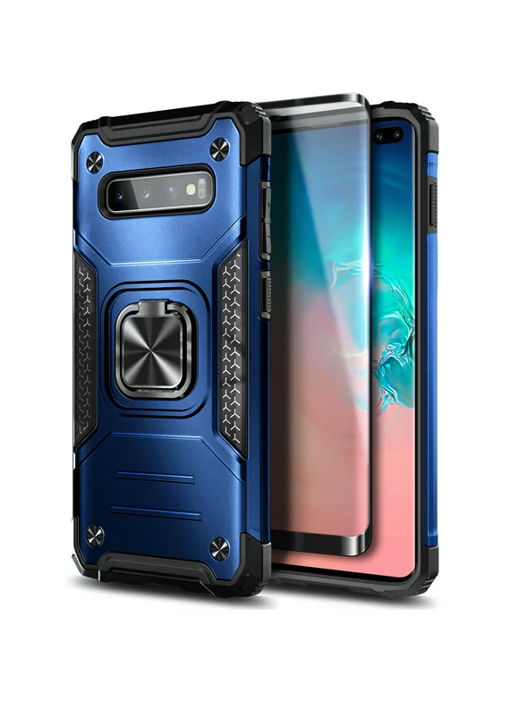 Nagebee Case for Samsung Galaxy S10, S10 Plus, S10e with Screen Protector (Soft Full Coverage), [Military-Grade] Full-Body Protective, Magnetic Car Mount Ring Holder, Heavy-Duty Durable Case (Blue)