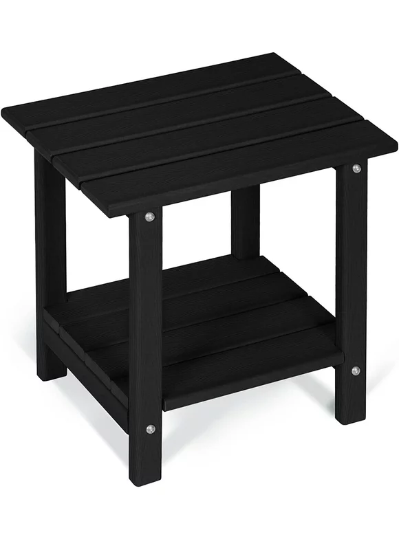 Nalone 2 -Tier Outdoor Side Table HDPE Adirondack Table Patio Side Table with Wood-Like Grain Weather Resistant End Table Small Outdoor Table (Rectangular, Black)