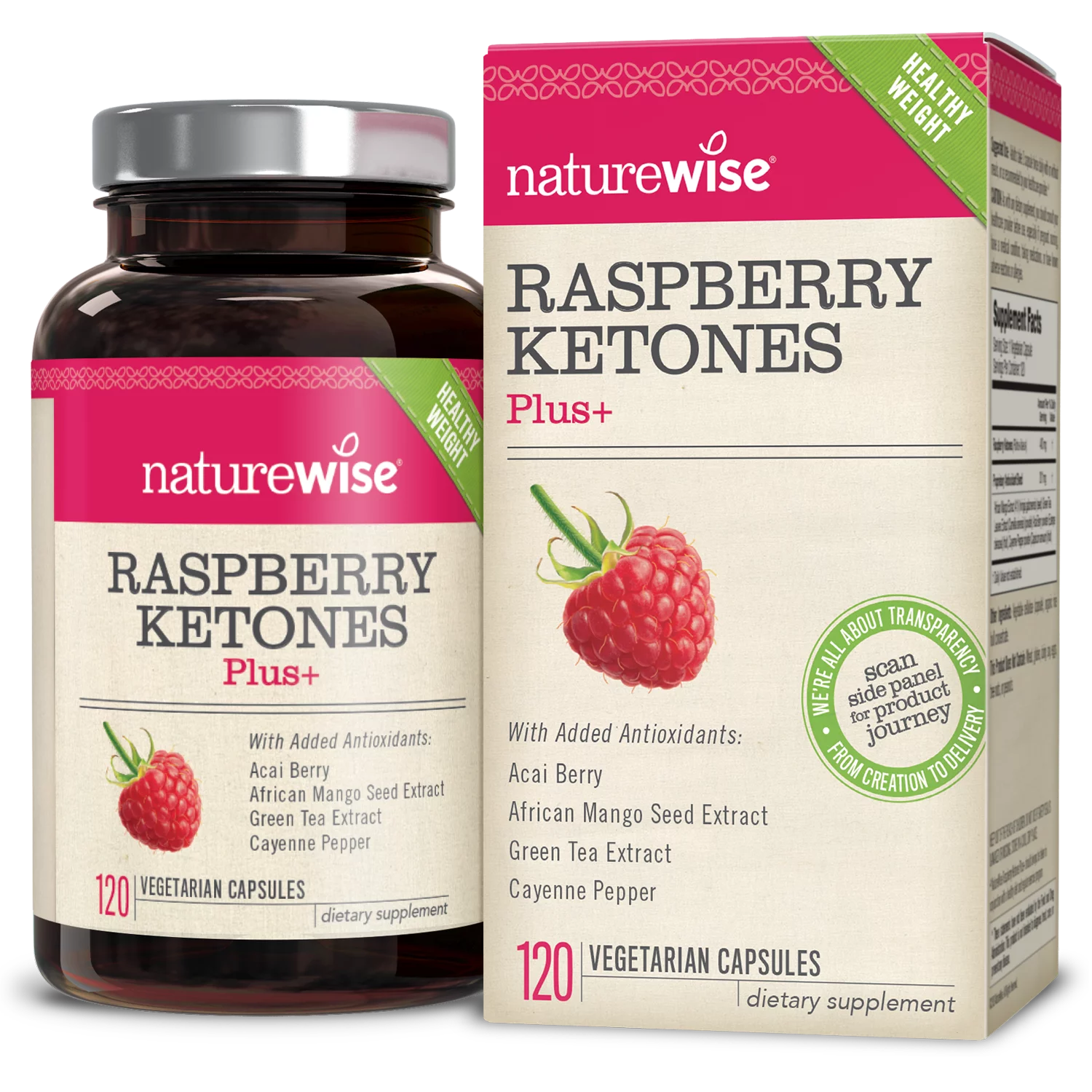 NatureWise Raspberry Ketones 400 mg Plus+ Advanced Antioxidant Blend with Green Tea for Weight Loss, 120 Ct