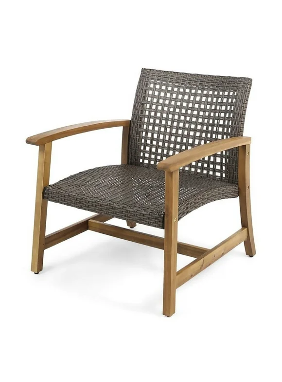 Noble House Hampton Outdoor Acacia Wood Club Chair in Teak and Mocha (Set of 2)