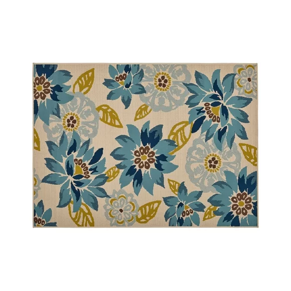 Noble House Wildwood 84x63" Rectangle Fabric Area Rug in Ivory/Blue/Green