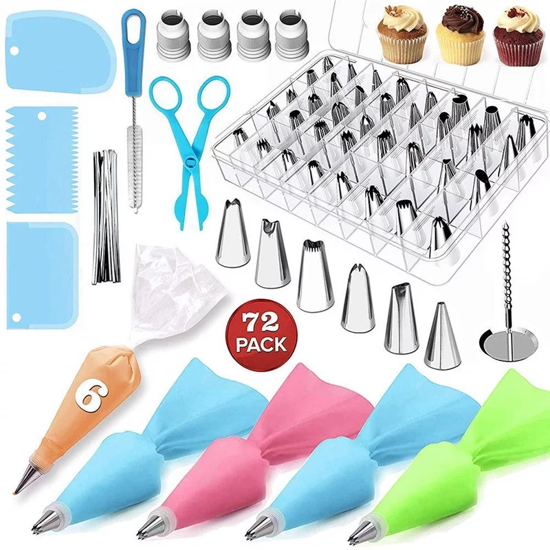 Novashion Piping Bags and Tips Set, 72 pcs Cake Decorating Supplies Kit,Cake Decorating with 20 Frosting Bags, 42 Icing Tips Pastry, Cookie, Cupcake and Baking Supplies