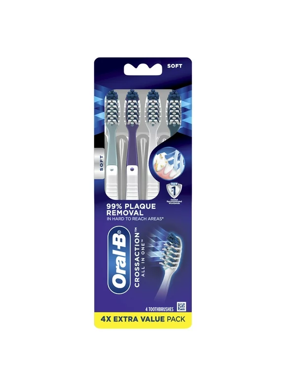 Oral-B CrossAction All in One Toothbrush, Deep Plaque Removal, Soft, 4 Ct