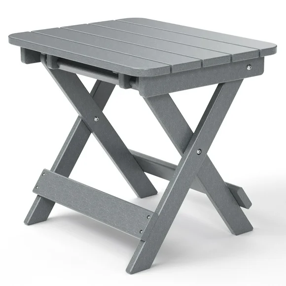 Outdoor Adirondack Foldable Side Table for Poolside Garden, Weather Resistant Coffee Table -Plastic High-Density PE Grey