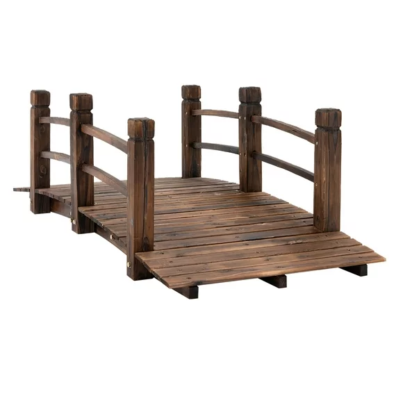 Outsunny 5ft Wooden Garden Bridge Lawn DÃ©cor Arc Stained Finish Walkway Carbon