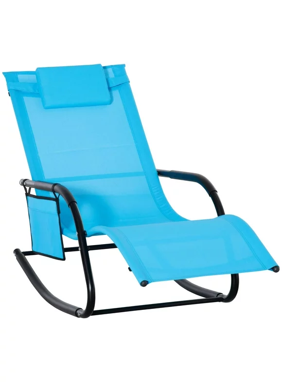 Outsunny Outdoor Rocking Chair, Weather Resistant w/ Pocket, Pillow