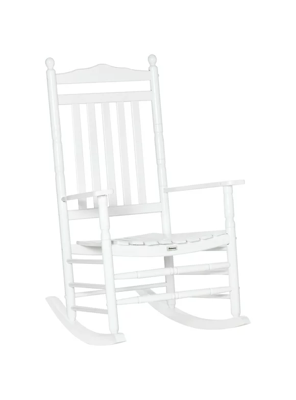 Outsunny Traditional Wooden High-Back Rocking Chair for Porch, Indoor/Outdoor, White