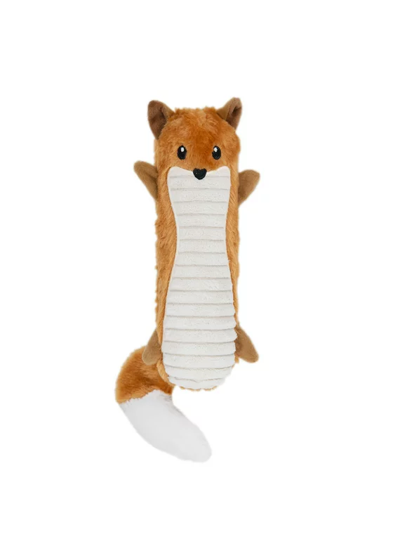 Outward Hound Stuffing-Free Big Squeak Fox Plush Dog Toy, Orange, Medium