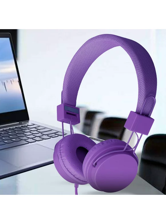 Over Ear Foldable Headset, 3.5mm Noise Protection Ear Headphones for Boys Girls, Kids Wired Earphone Suitable for Cellphone Computer Tablet Purple