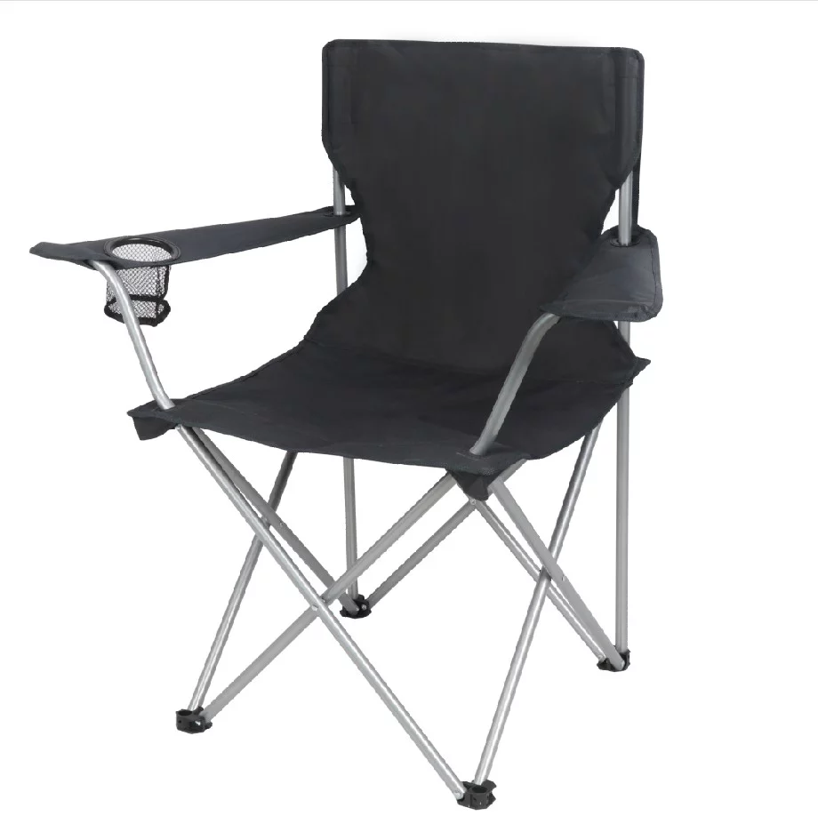 Ozark Trail Basic Quad Folding Camp Chair with Cup Holder, Black, Adult