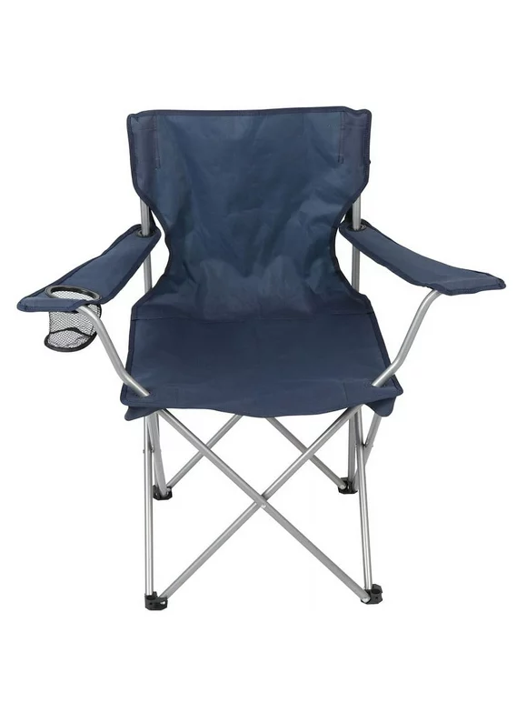 Ozark Trail Basic Quad Folding Camp Chair with Cup Holder, Blue, Adult