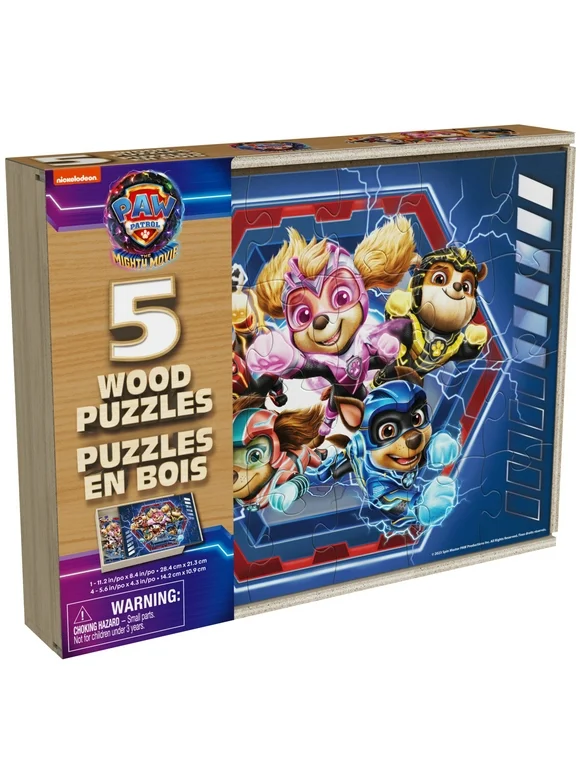 PAW Patrol: The Mighty Movie, 5 Wood Puzzles 24pc 8pc for Ages 4+