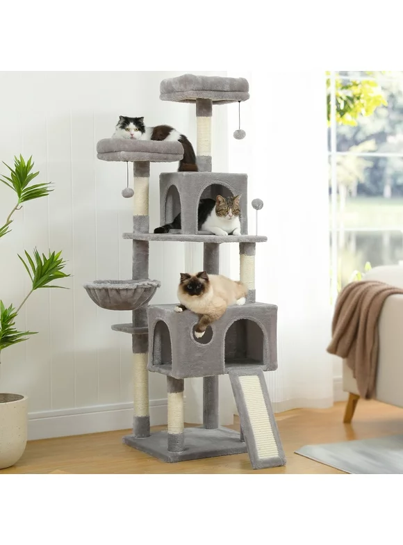 PAWZ Road 64" Cat Tree Large Cat Tower Condo Multi-Level Cat Scratching Post Tower for All Indoor Cats, Gray
