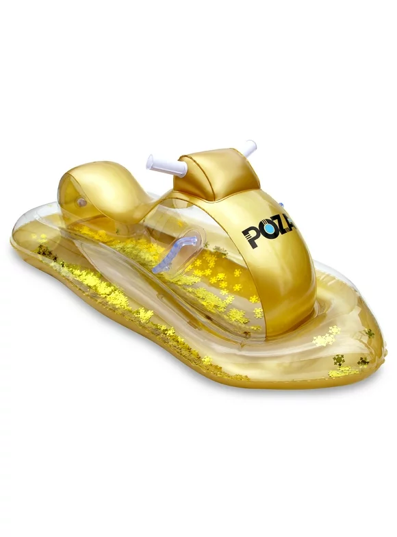 POZA Inflatable Gold Snowmobile Sled – Luxurious Snow Sled with Handles and Filled with Gold Snowflake Confetti – Premium Cold Resistant Heavy Duty PVC Sled for Adults and Kids – 51 Inch