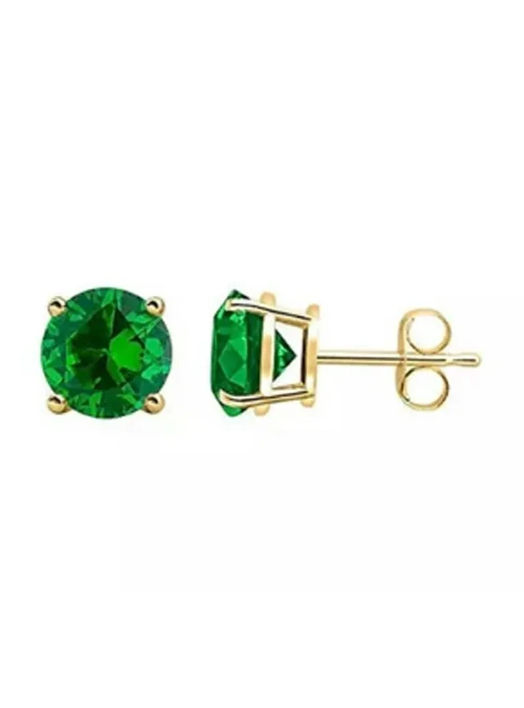 Paris Jewelry 14k Yellow Gold 2 Ct Round Created Emerald Stud Earrings Plated