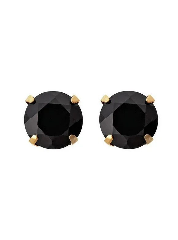 Paris Jewelry 18k Yellow Gold Black Sapphire 2 Ct Round Stud Earrings Plated