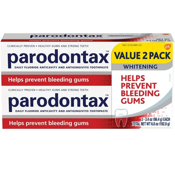 Parodontax Teeth Whitening Toothpaste for Bleeding Gums, 3.4 oz, 2 Pack - Unflavored