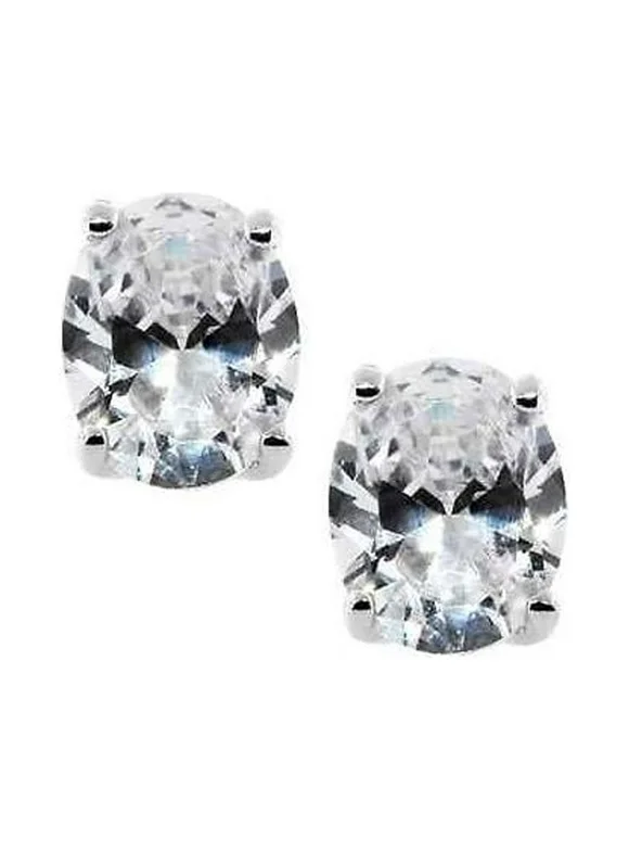 Pascollato Jewelry Oval Cz Sterling Silver Stud Earrings White Clear Cubic Zirconia Basket Post 925