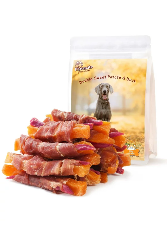 Pawmate Duck & Double Sweet Potato Dog Treats, Healthy Nutritious Snacks Chewy for All Dogs, 12-15 Counts