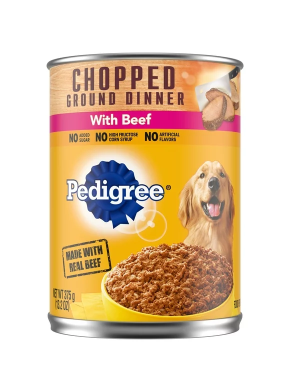 Pedigree Chopped Ground Dinner Beef Wet Dog Food, 13.2 Oz Can