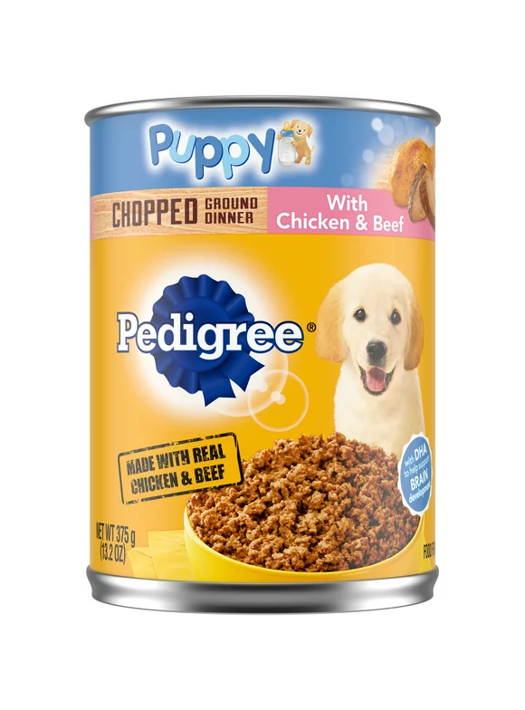 Pedigree Chopped Ground Dinner Chicken And Beef Wet Dog Food For Puppies, 13.2 Oz Can