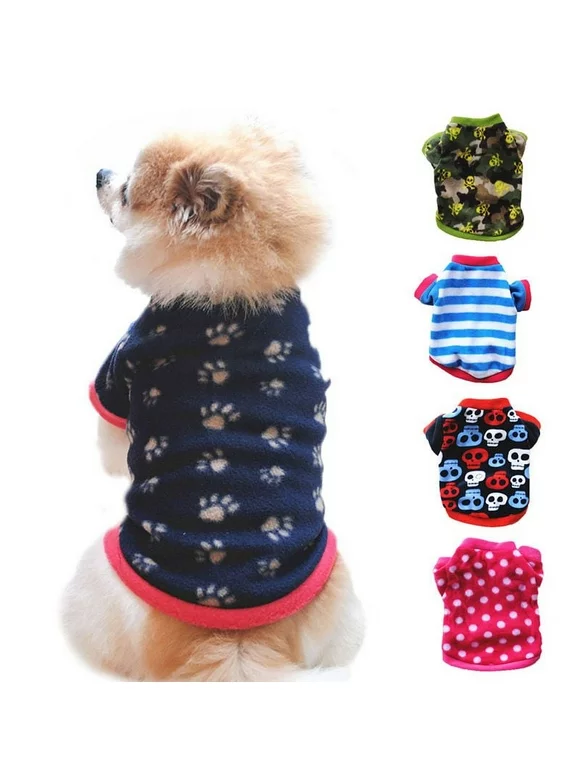 Pet Dog Fleece Coat, Soft Warm Dog Clothes, Skull Camouflage/Polka dot/Leopard/Paw Printed/Striped Pullover Fleece Warm Jacket Costume for Doggy Cat Puppy Apparel,M