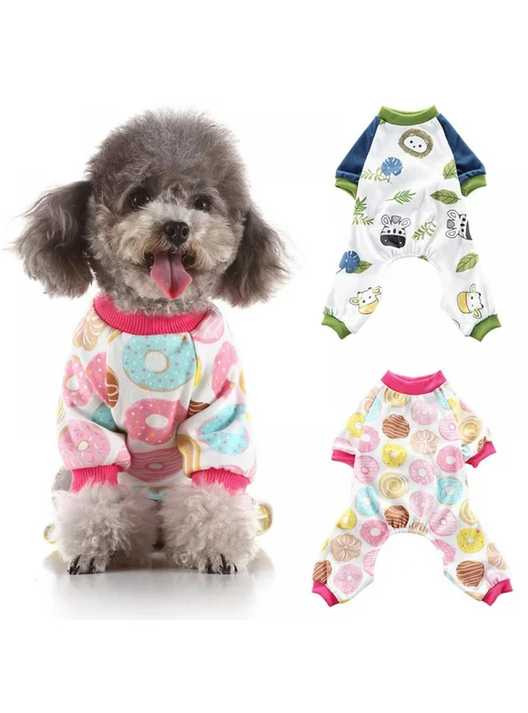 Pet Dogs Soft Cotton Pajamas Pjs Cartoon Homewear Puppy Apparel Jumpsuit Cotton Romper Sleepwear