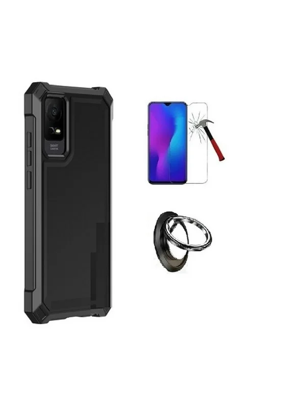 Phone Case for TCL ION V/ ION X,  Full Body  TPU Cover Case + Ring/ Tempered Glass (Black)