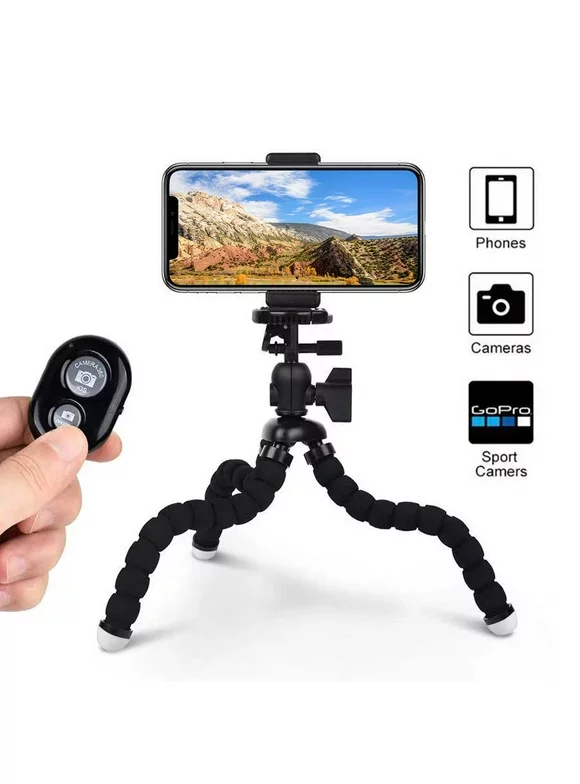 Phone Tripod,Candywe Cell Phone Tripod Flexible Tripod with Bluetooth Remote Shutter,Mini Tripod for iPhone Android Phone Camera GoPro,Smartphone Tripod Mount Stand with Carry Pouch