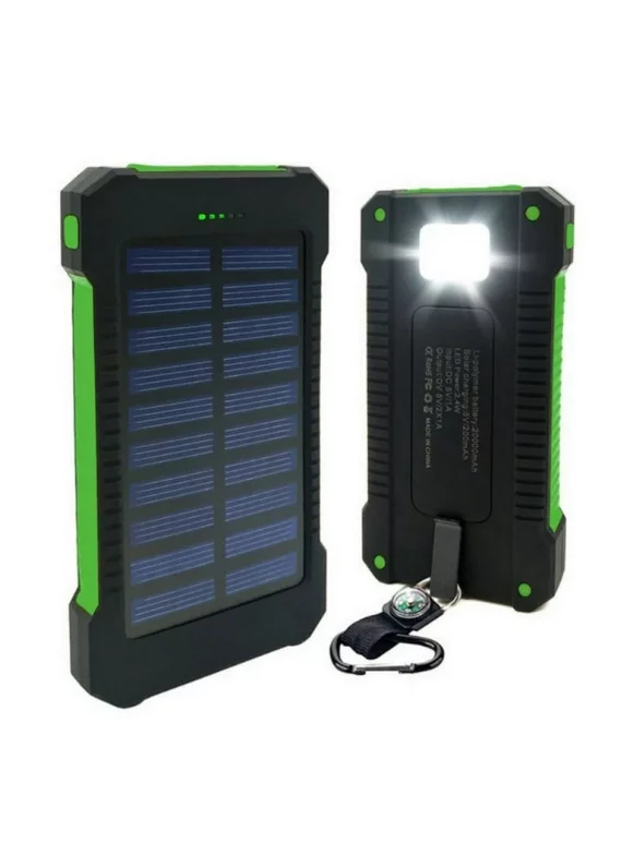 Portable 50000mAh Solar Bank Battery, Waterproof Dual USB External Battery Power Bank Shockproof Battery Panal Double USB Bank Backup Pack Green