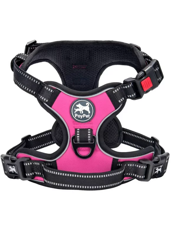 PoyPet No Pull Dog Harness,No Choke Reflective Dog Vest,Adjustable Soft Padded Pet Harness with Easy Control Handle for Small Medium Large Dogs,Pink M