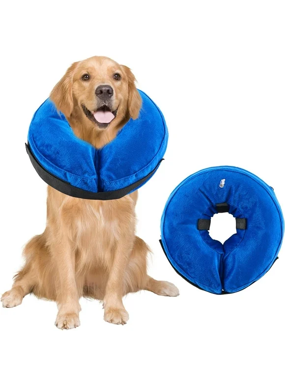 Protective Inflatable Dog Cone for Small Medium Large Dogs and Pets - Adjustable Soft Recovery Neck E-Collar after Surgery to Prevent Biting and Scratching, Alternative Donut Elizabethan Collar (L)