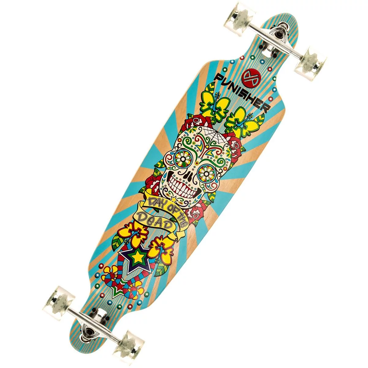 Punisher Skateboards Day of the Dead 40" Longboard, Double Kick with Drop Down Deck and ABEC-9 Bearings