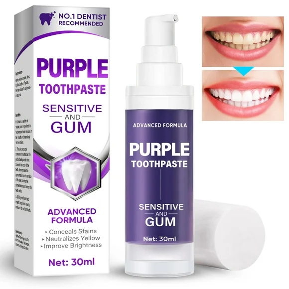 Purple Toothpaste for Teeth Whitening, Purple Teeth Whitening Toothpaste, Tooth Colour Corrector - Reduce Yellowing & Tooth Stain Removal