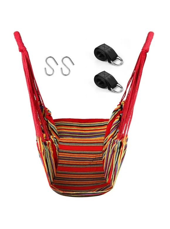 QUANFENG QF Hanging Hammock Chair Patio Indoor and Outdoor Hammock Swing Support 330 lbs (Red)