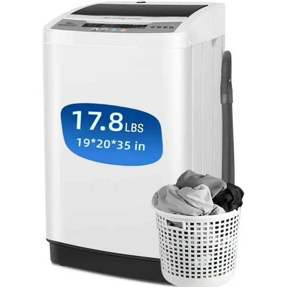 Qhomic Portable Washing Machine, 17.8lbs Full Automatic Compact 10 Programs & 8 Water Levels Washer Machine with Child lock and LED Display, Low Noise Laundry Washer for Apartments, RVs, Dorms