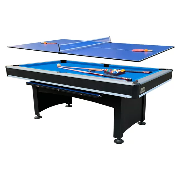 RACK Scorpius 7-Foot Multi Game Billiard/Pool with Table Tennis (Blue Felt with Black Body)