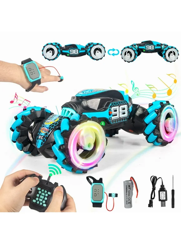 RC Stunt Car, Kids Christmas Toys Remote Control Racing Car Gesture Sensing Twisting Vehicle Drift Car Driving 6 7 8-12 + Year Old Gifts(Blue)